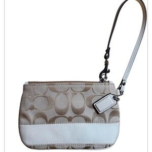 Coach Beige and White Signature Wristlet